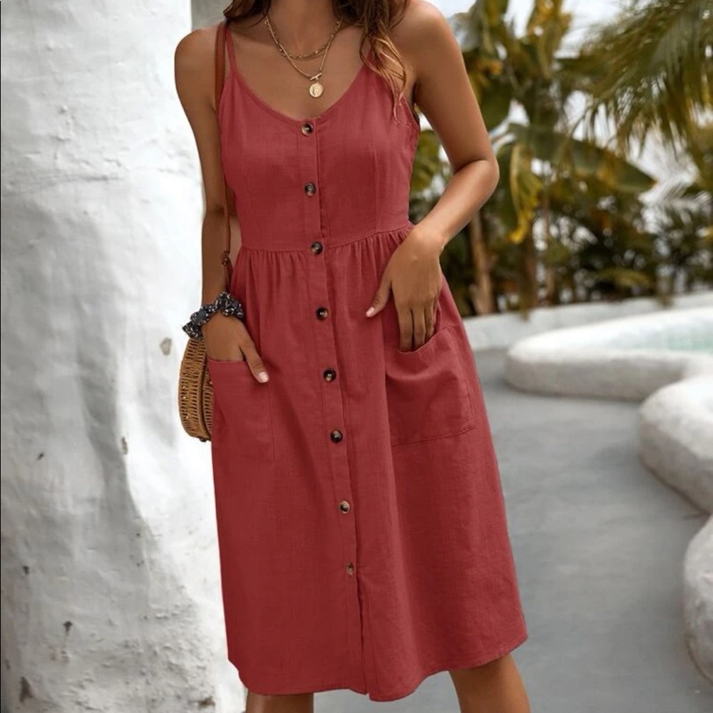 shein button down cami dress with pockets
